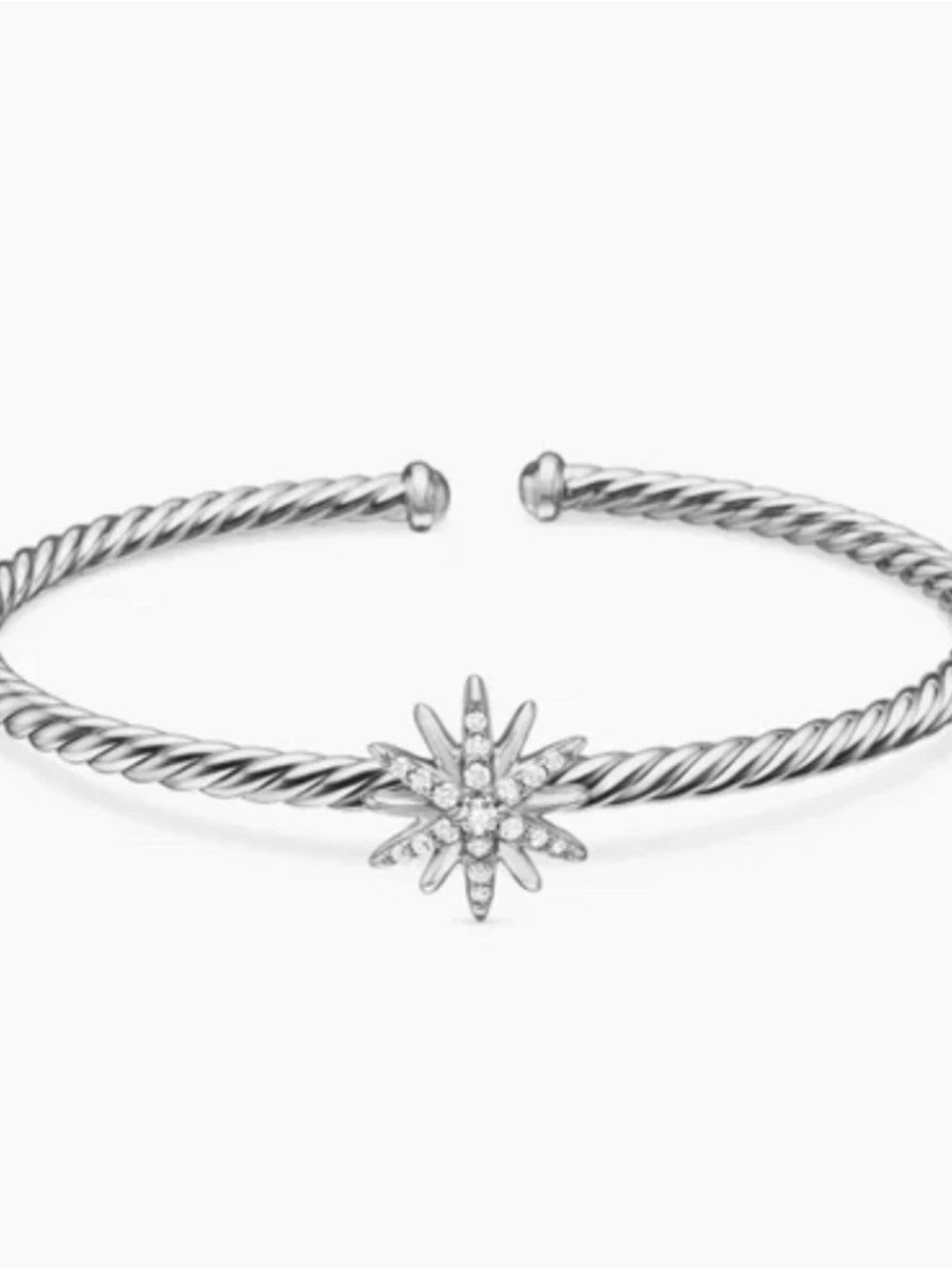 David Yurman Starburst Center Station Bangle Bracelet Sterling Silver Diamonds